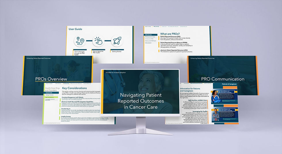 A cross agency toolkit aimed to increase patient reported outcomes, consisting of a interactive side deck, social media posts, and flyers for both medical professionals and Veterans.