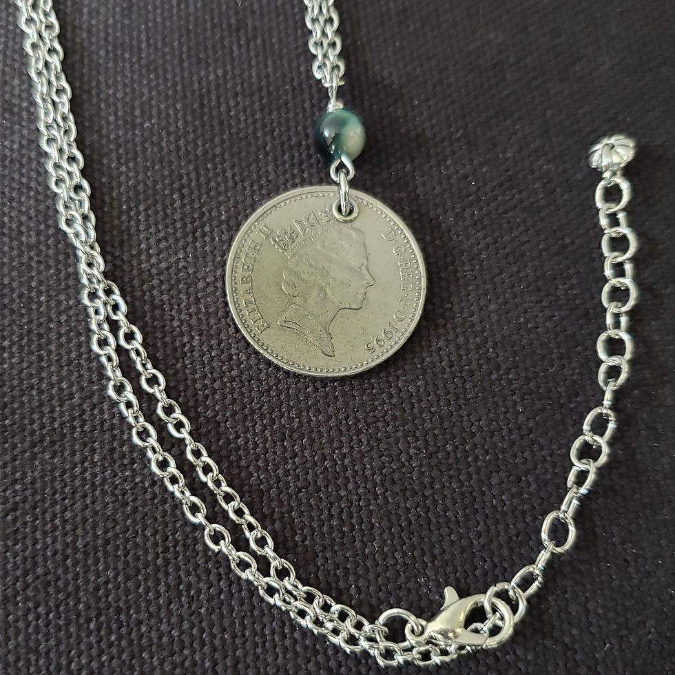 Thumbnail: British Lion Coin Necklace w/Tigers Eye Stone 5066