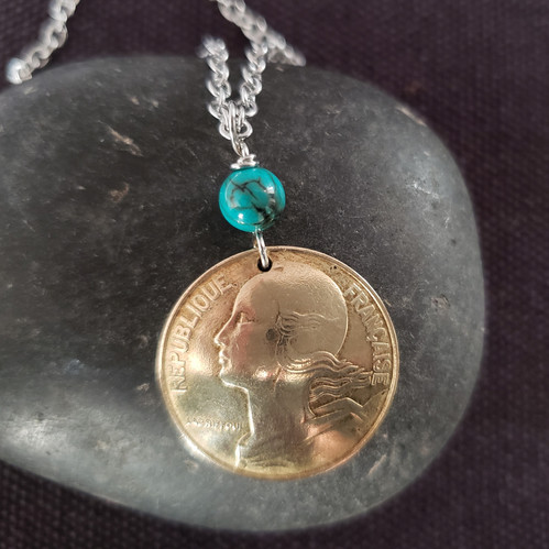 40th Birthday Coin Necklace, Turquoise 