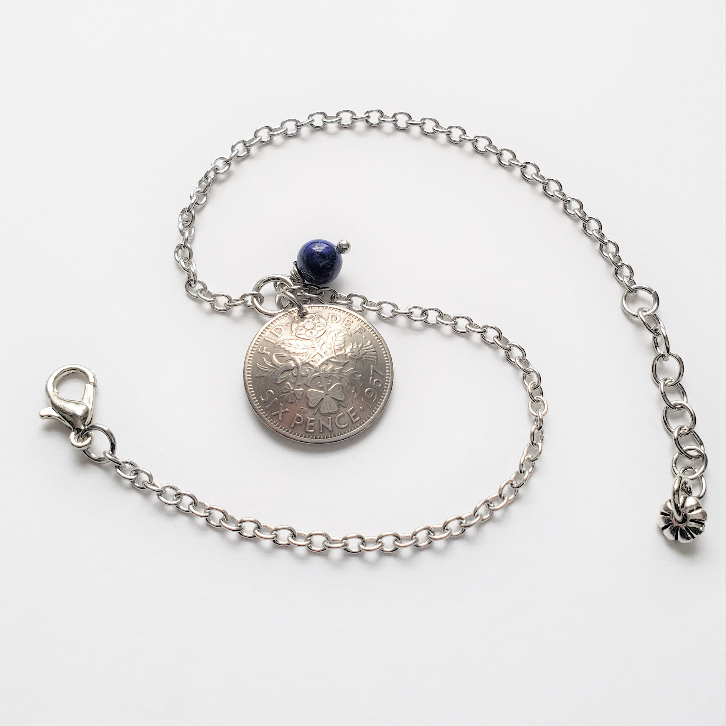 Sixpence Anklet Domed Coin w/Lapis Lazuli 5060