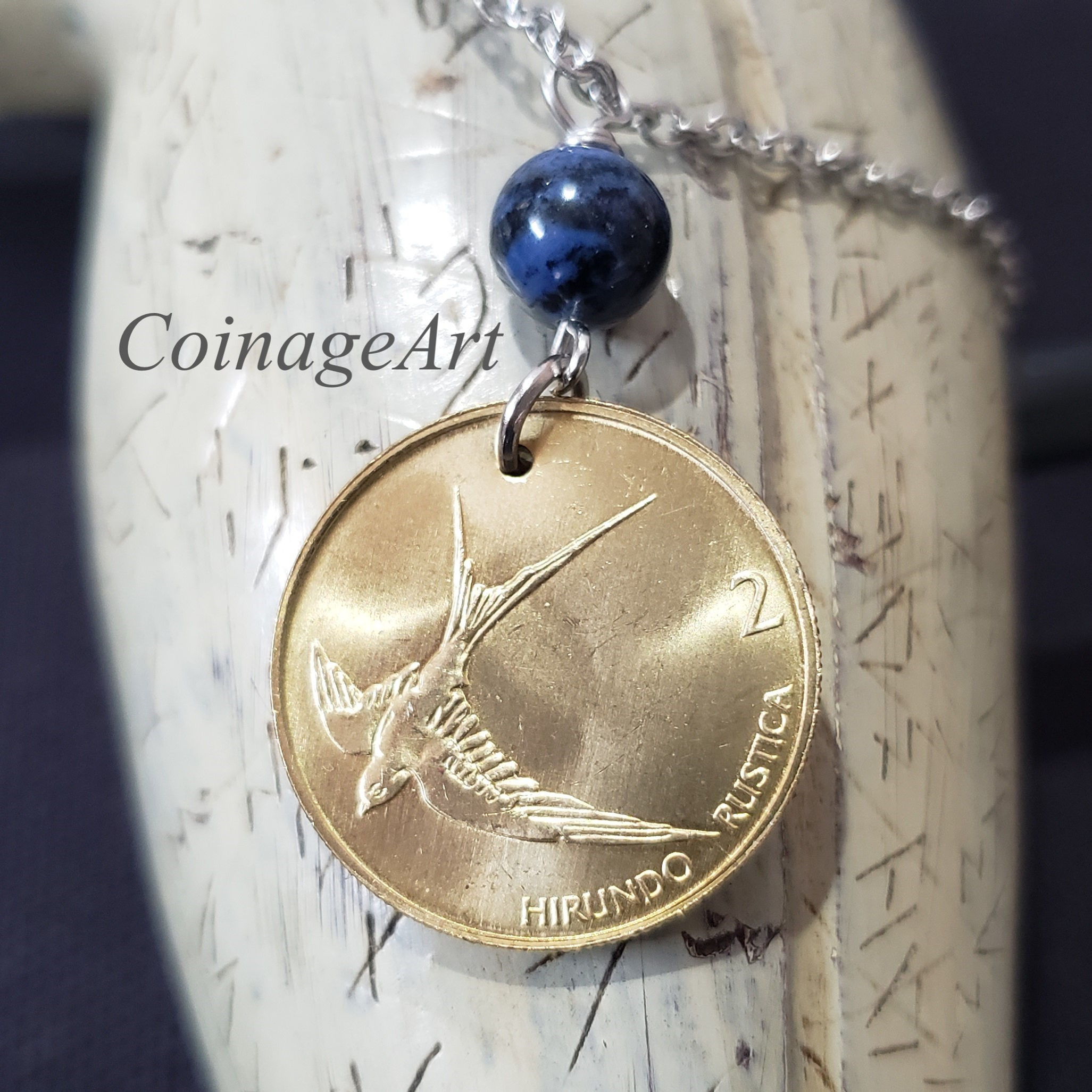 Slovenia Coin Necklace w/Dumortierite 5035