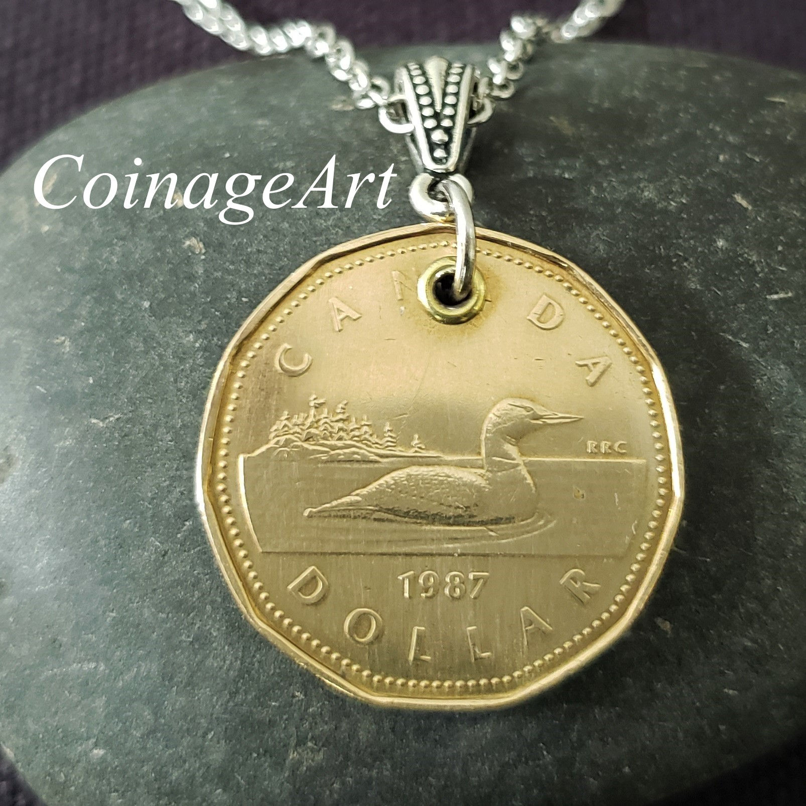 Canadian Loon Coin Necklace w/Hematite 5074