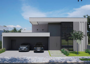 Fachada moderna de casa térrea em condomínio fechado, projeto de arquitetura Ana Visentin
