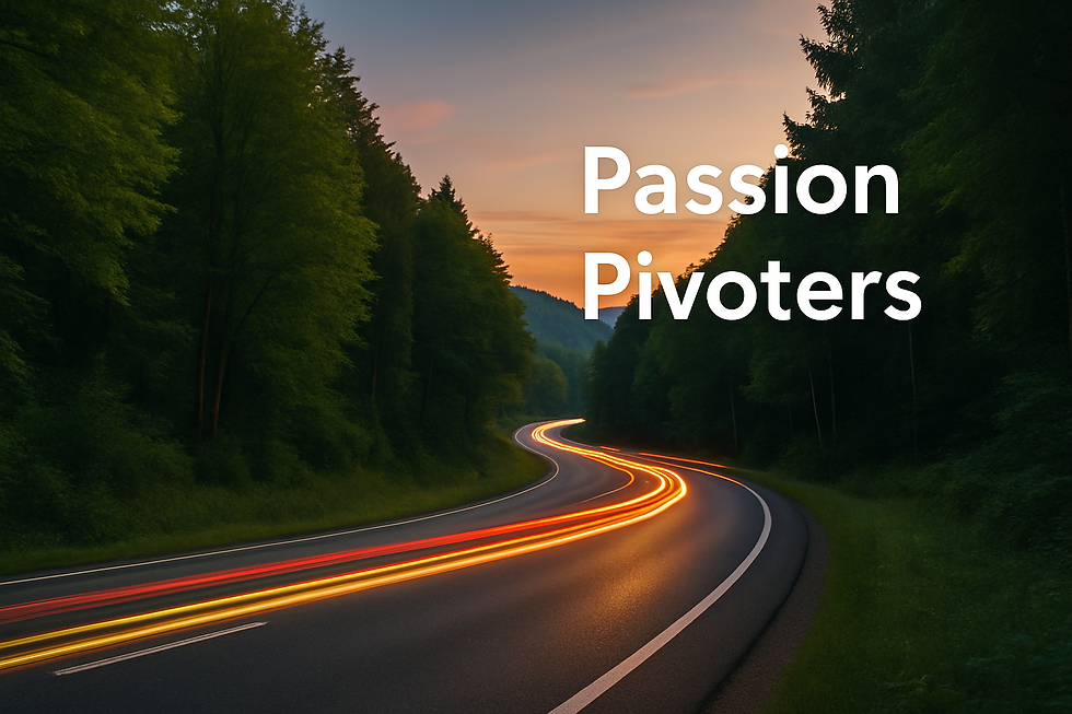 Following the Curve of Purpose -- symbolizing the winding, illuminated path Passion Pivoters take when they follow a calling they can no longer ignore
