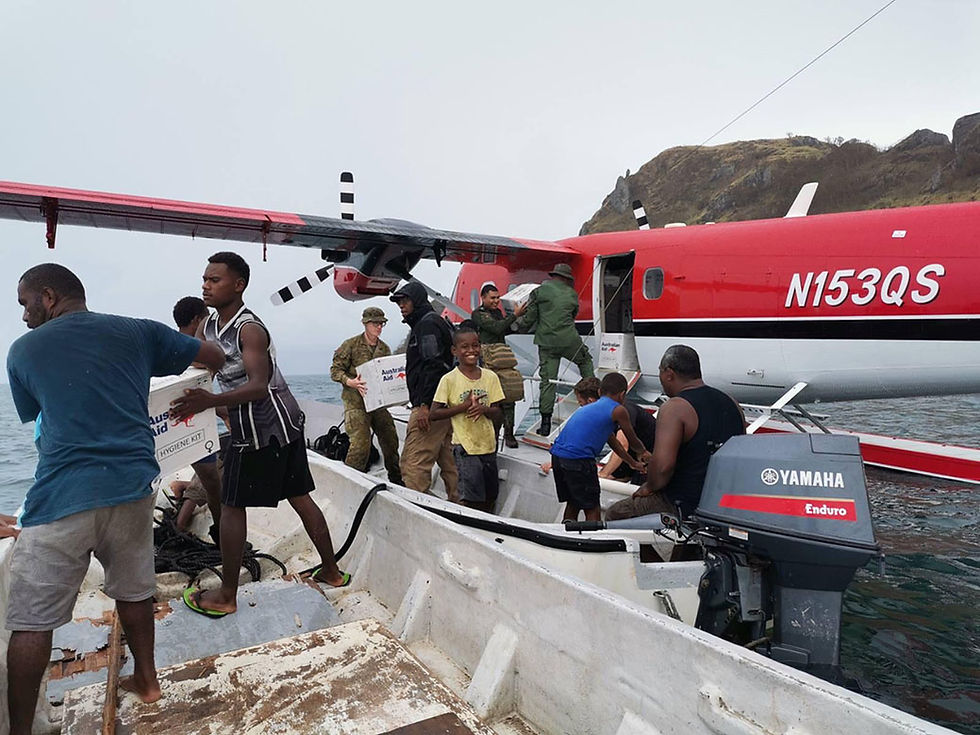 sea-plane delivers aid to village damaged by Yasa