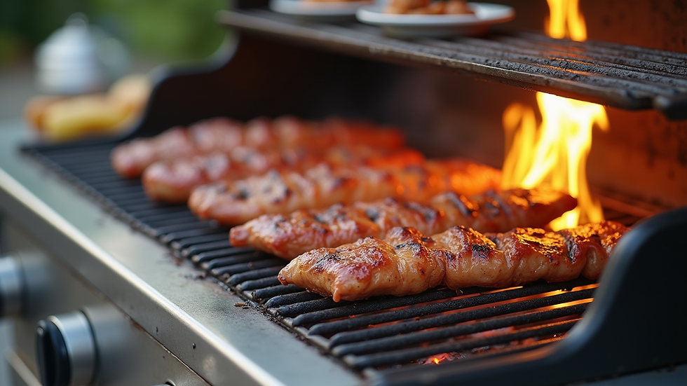 Close-up view of a stainless steel grill in an outdoor cooking station