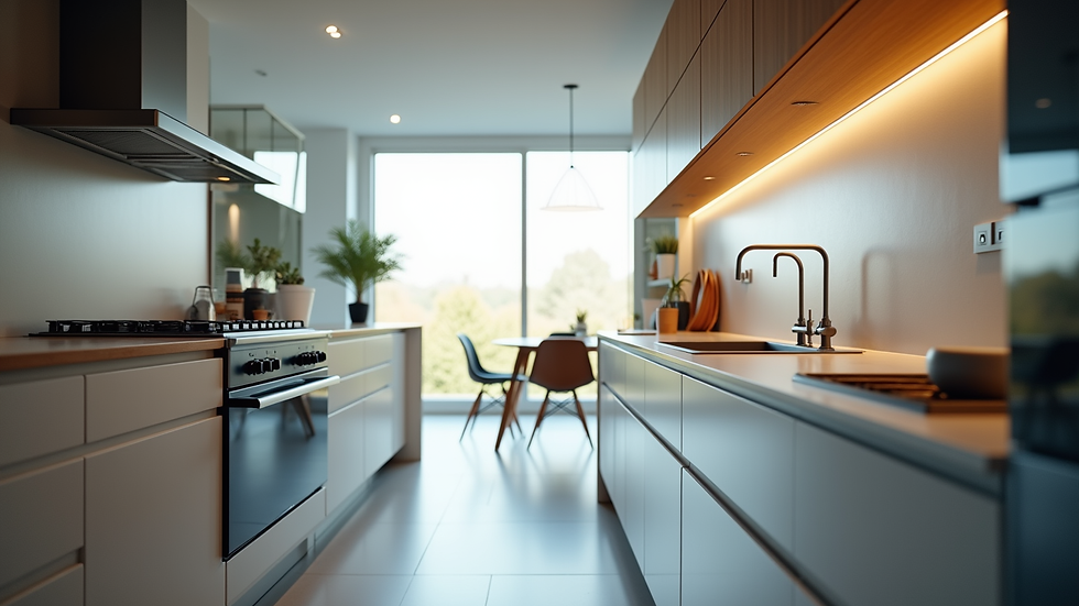 Eye-level view of a modern kitchen with high-quality appliances