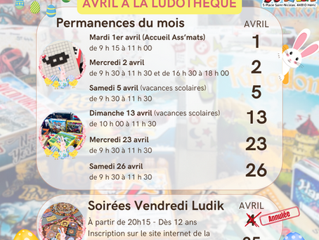 Permanences et soirées LudiK' d'Avril 2025
