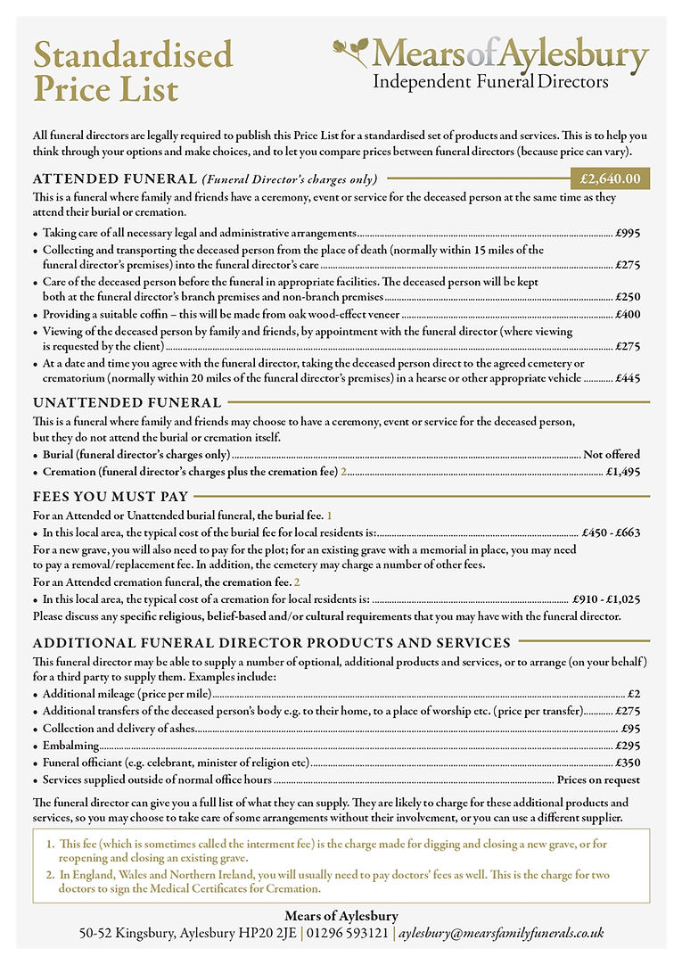 Standardised price list