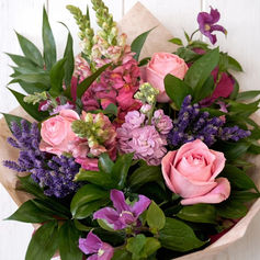 Vibrant pink and purple hand-tied bouquet