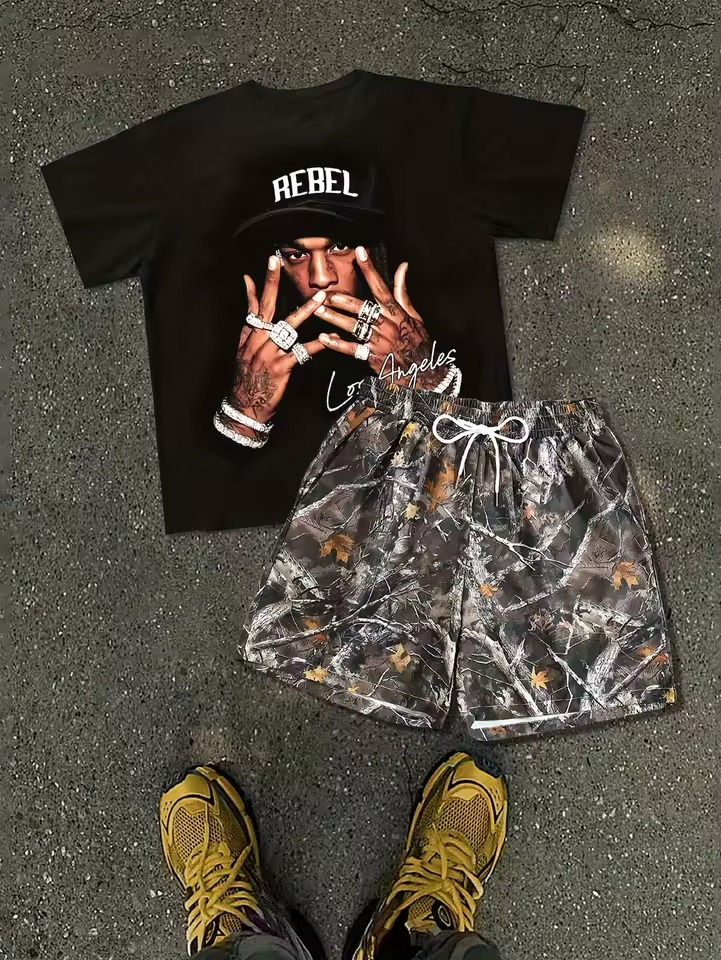 Men’s Summer 2-Piece Streetwear Set – 3D Graphic T-Shirt & Shorts Outfit
