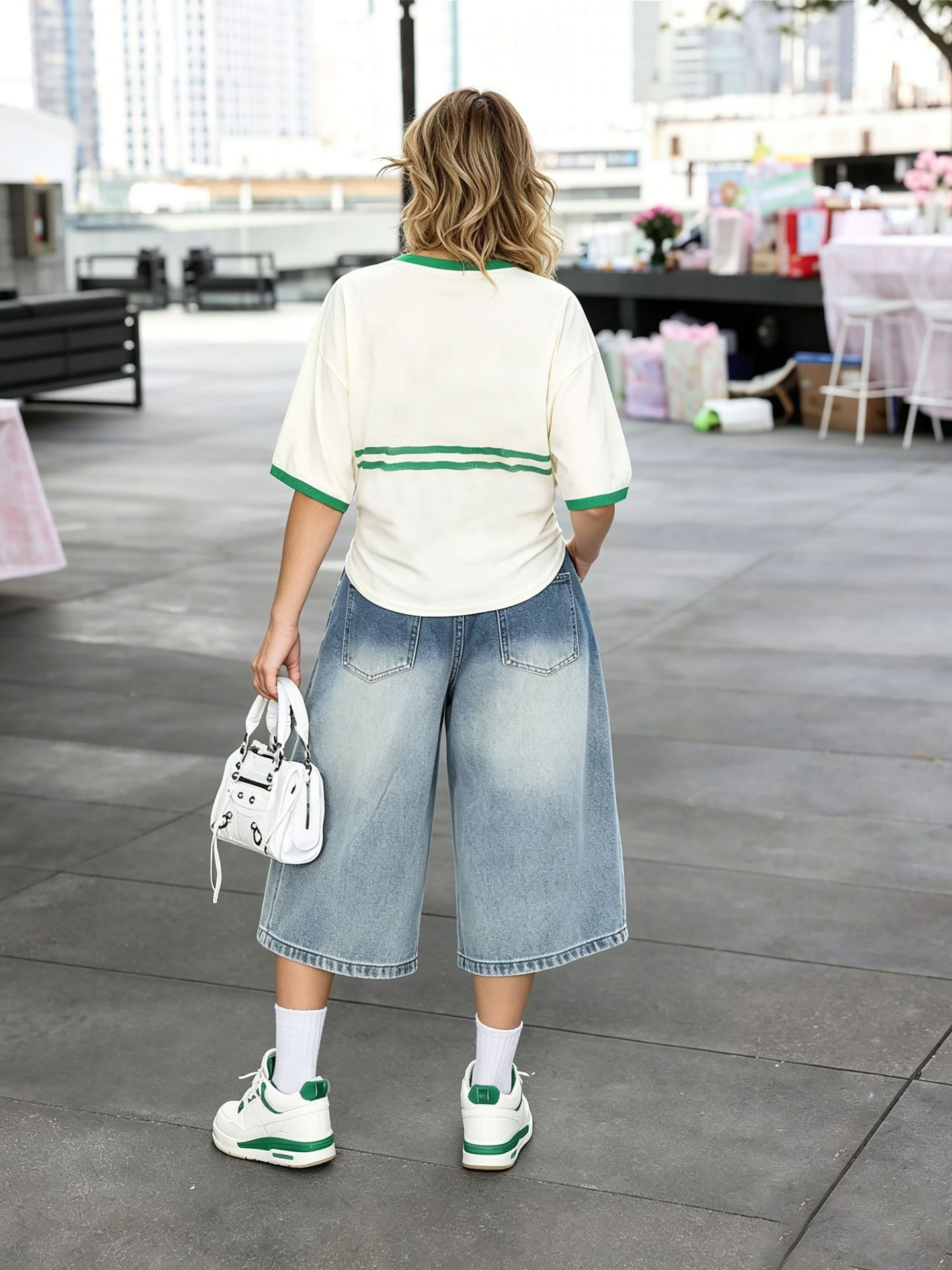 SC Plus Size Gradient Washed Denim Mid-pants GYLN-1654