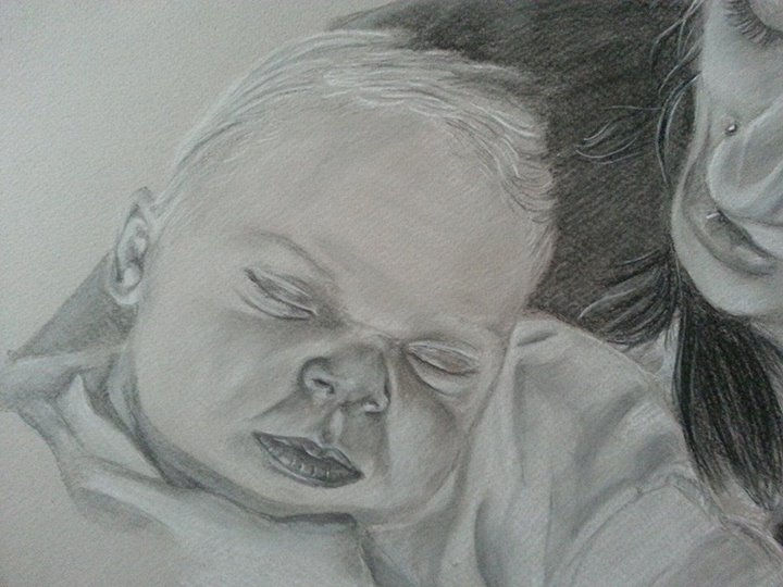 A4 Size napping baby and mum