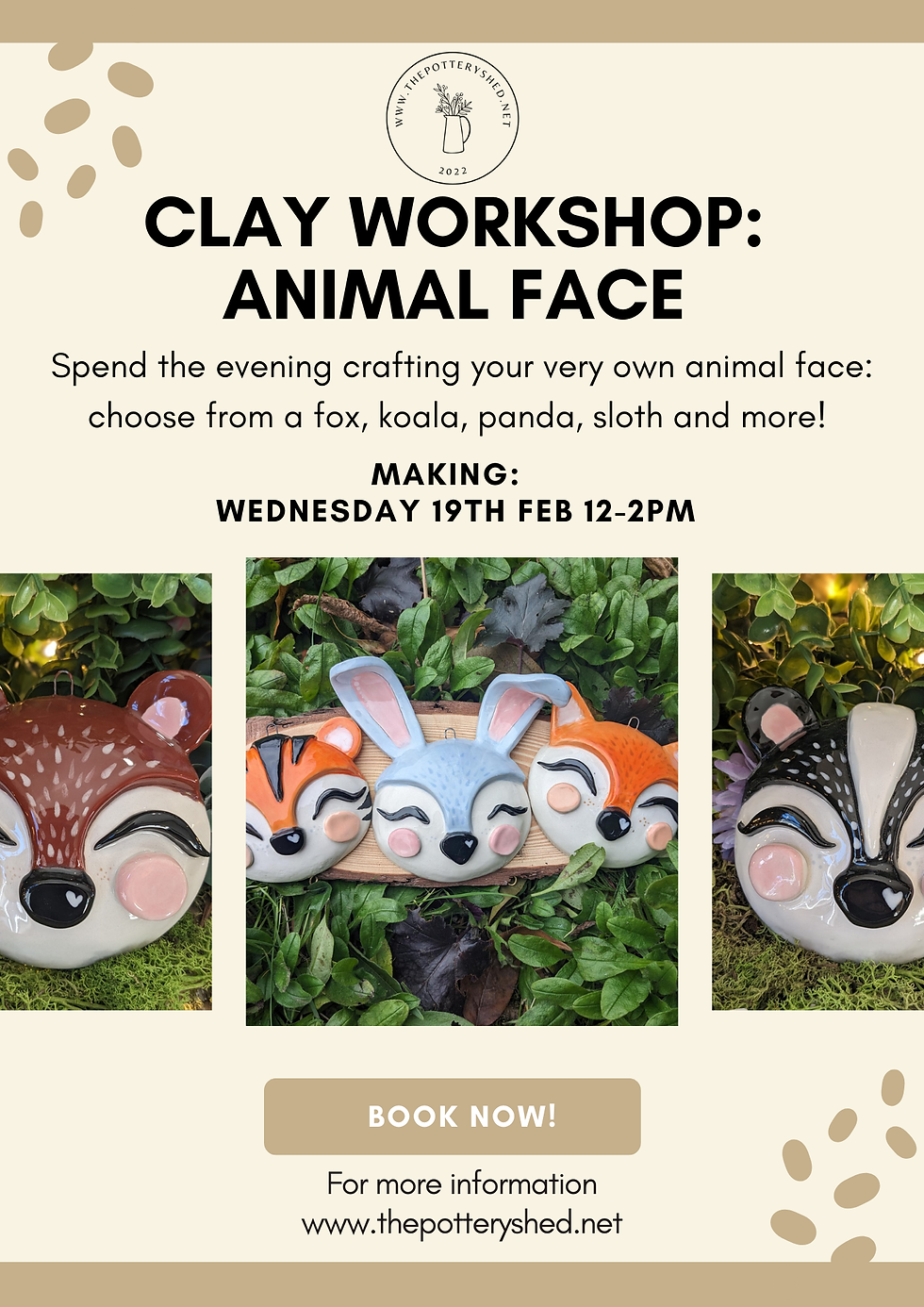 Clay workshop: animal face FULLY BOOKED