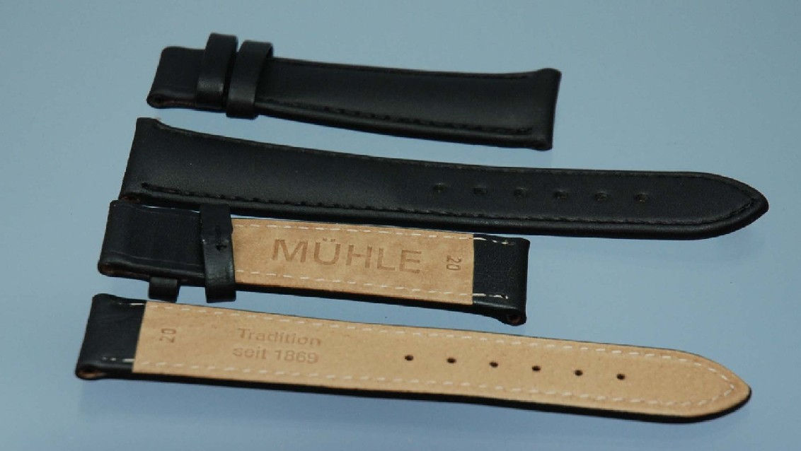 Mühle Glashütte - Original - Lederband extralang - 20 mm - schwarz / dunkelblau