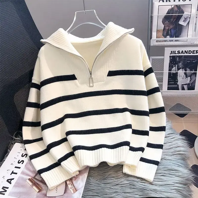 Casual Sailor Zip-Neck Sweater