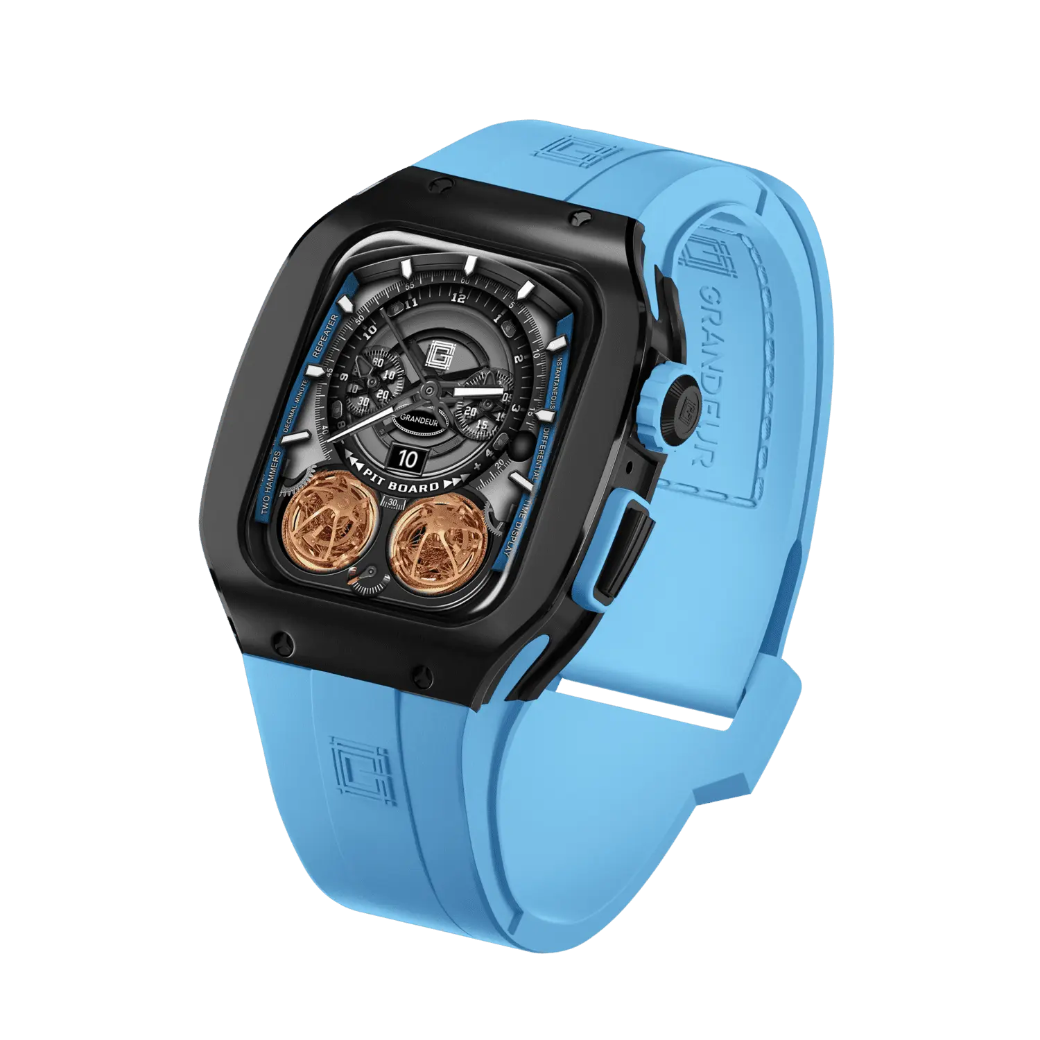 V2 Apple Watch Case Titanium JetBlack – Light Blue Strap