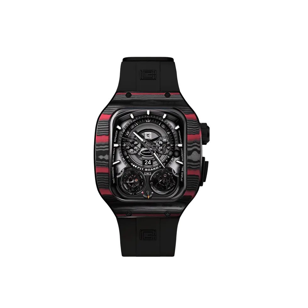 Thumbnail: V2 Apple Watch Case Carbon Fiber Black Pink – Black Strap Size 41 only