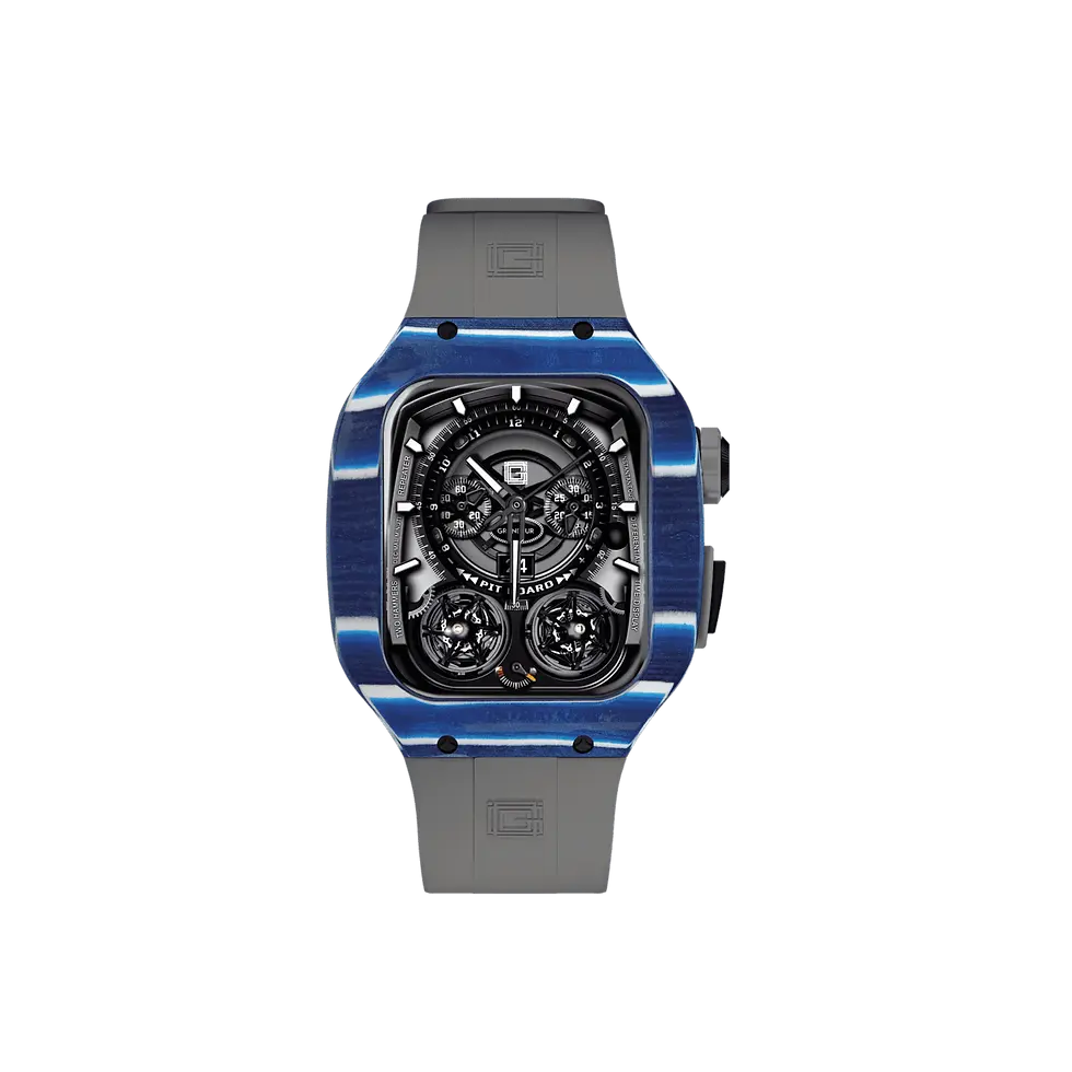 Thumbnail: V2 Apple Watch Case  Blue Carbon Fiber – Gray Strap