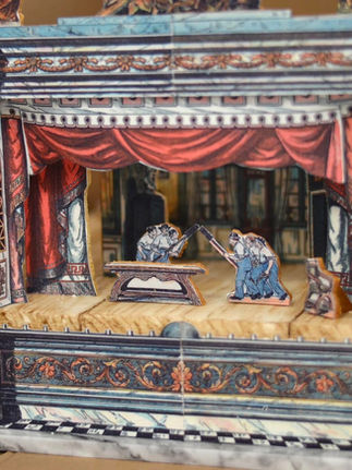 A vintage toy theatre designed and printed on edible paper. Moving figures and props