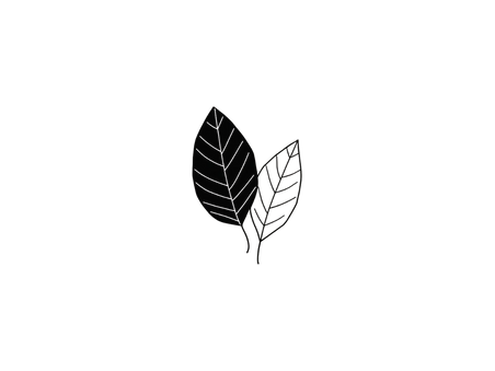 Minimalist black line-art illustration of two leaves, one fading into the background.