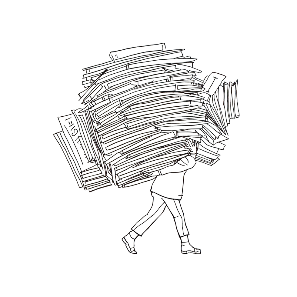 Minimalist black line-art illustration symbolizing emotional overload and caretaking.