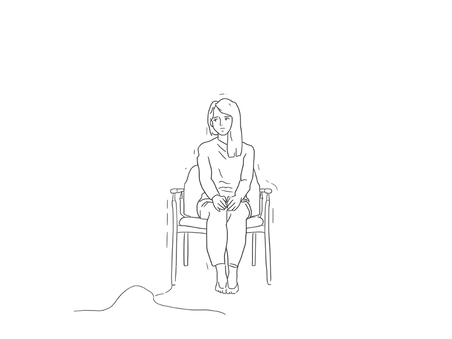 Minimal black line-art illustration of a person sitting on a chair that looks slightly too large for them, with their body subtly curled inward, symbolizing the cost of shrinking yourself.