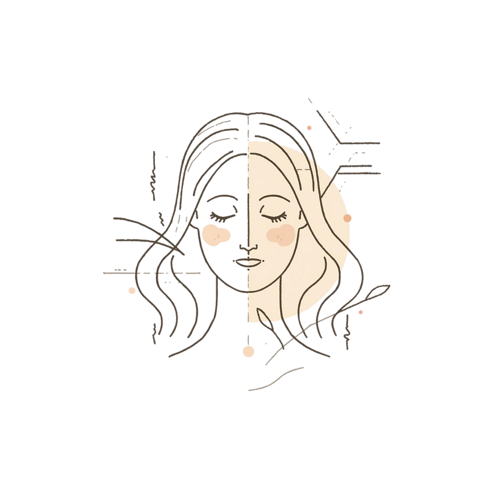 Minimalist fine-line illustration of a woman softening from a reactive posture into calm awareness, symbolizing Karenism recovery.