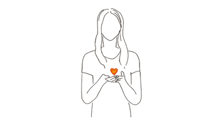 Fine-line black ink drawing of a woman holding out a small glowing heart while their own outline is fading at the edges; symbolism of overgiving, emotional depletion, and reclaiming self-worth