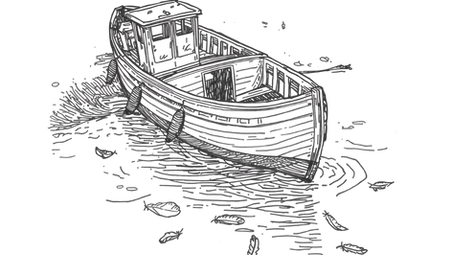 A weathered riverboat at dusk with soft ripples in the water—symbolizing memory, survival, and the emotional undercurrents of Before We Were Yours