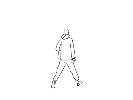 Minimal line-art silhouette of a person walking away calmly, symbolizing a quiet boundary and a peaceful exit.