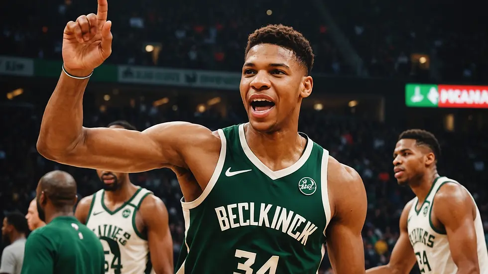 Giannis Antetokounmpo celebrating a victory