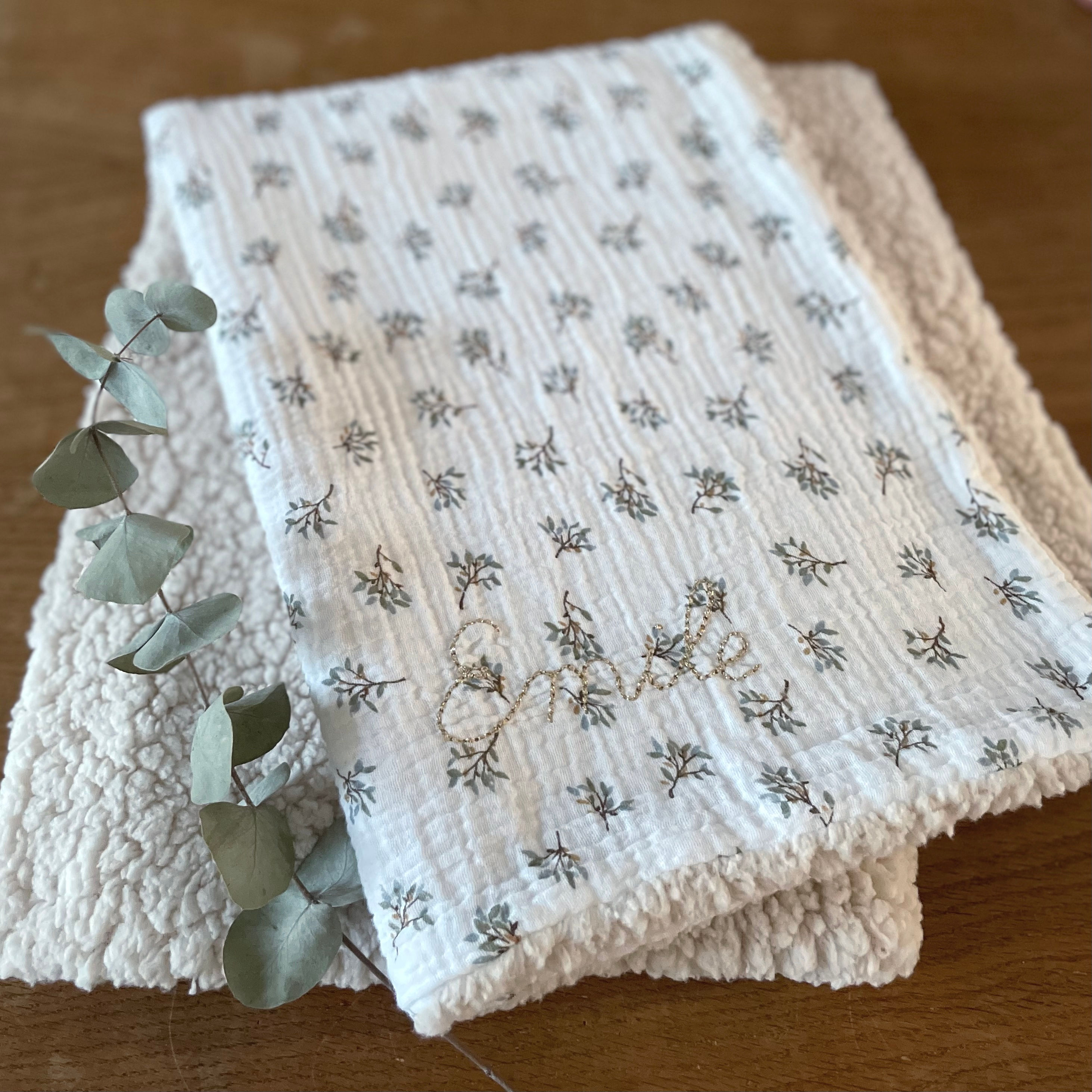 Couverture moumoute & double gaze feuillage