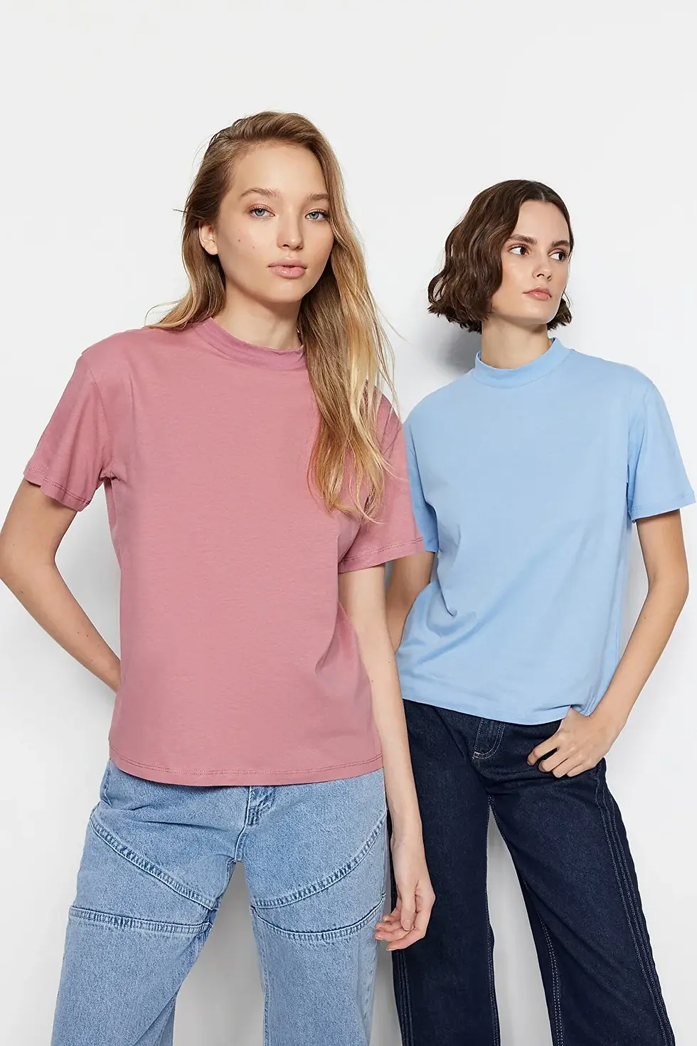 2-Pack 100% Cotton Basic Stand Up Collar Knitted T-Shirt
