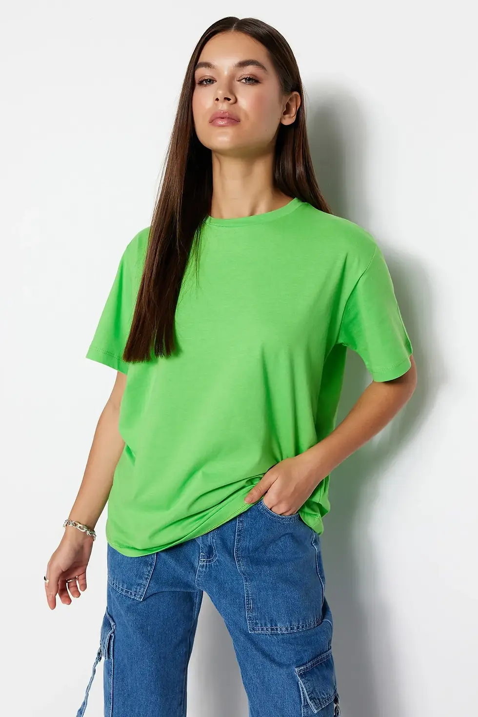 100% Cotton Boyfriend Fit Crew Neck Knitted T-Shirt