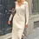 Thumbnail: Beige Polo Neck Sleeve Detail Women's Knitwear Midi Dress