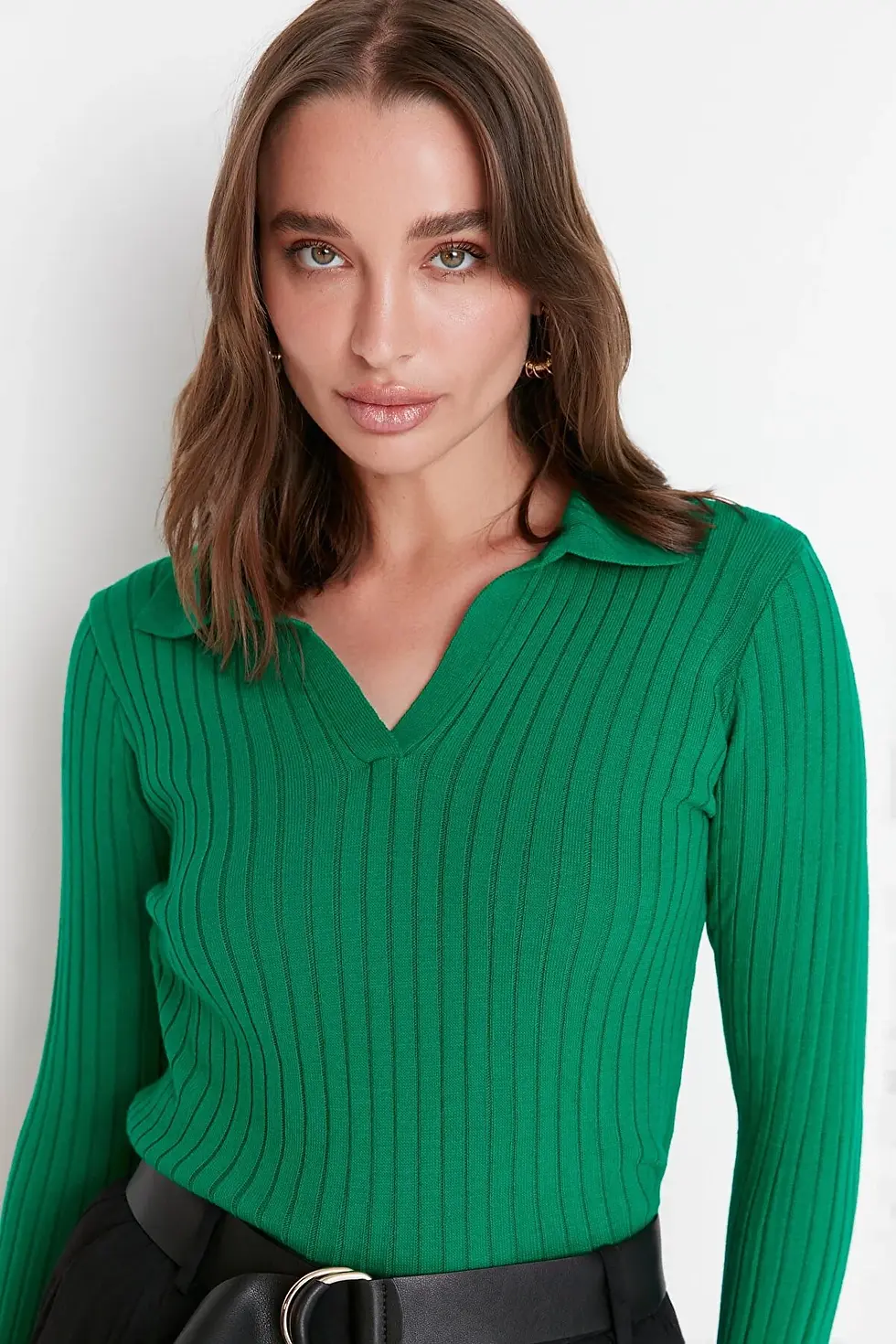 Sleeve End Detailed Polo Neck Knitwear Sweater