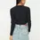Thumbnail: Stone Button Detailed Crop Polo Neck Crepe Knitted Blouse
