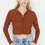 Thumbnail: Stone Button Detailed Crop Polo Neck Crepe Knitted Blouse