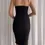 Thumbnail: Black Thin Strap Draped Midi Evening Dress