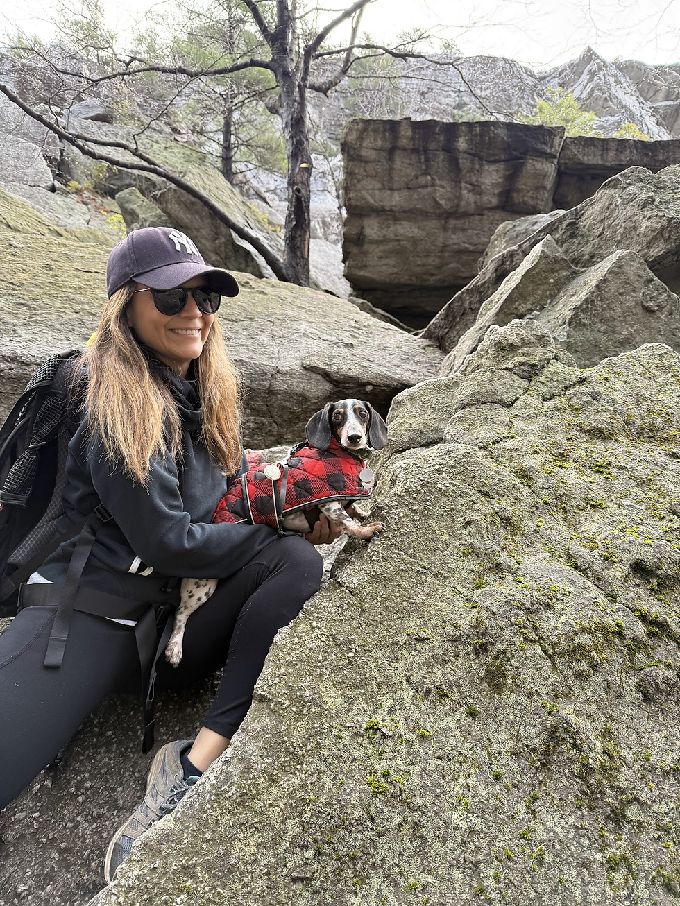 Katy and Peanut at the foot of the rock scramble