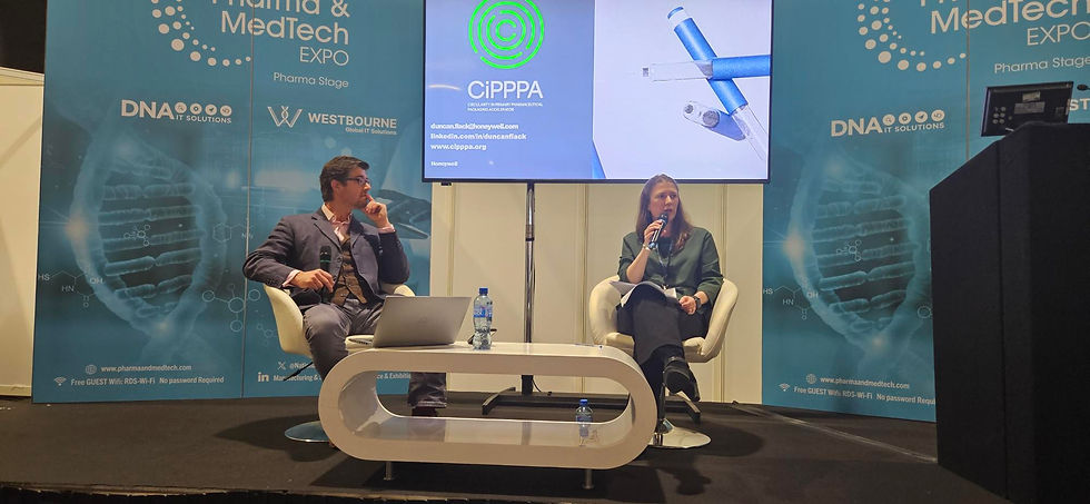 Dr Geraldine Brennan and Duncan Flack participating in Fireside Chat on the Pharmaceuticals & Life Science Stage at MASC 2024