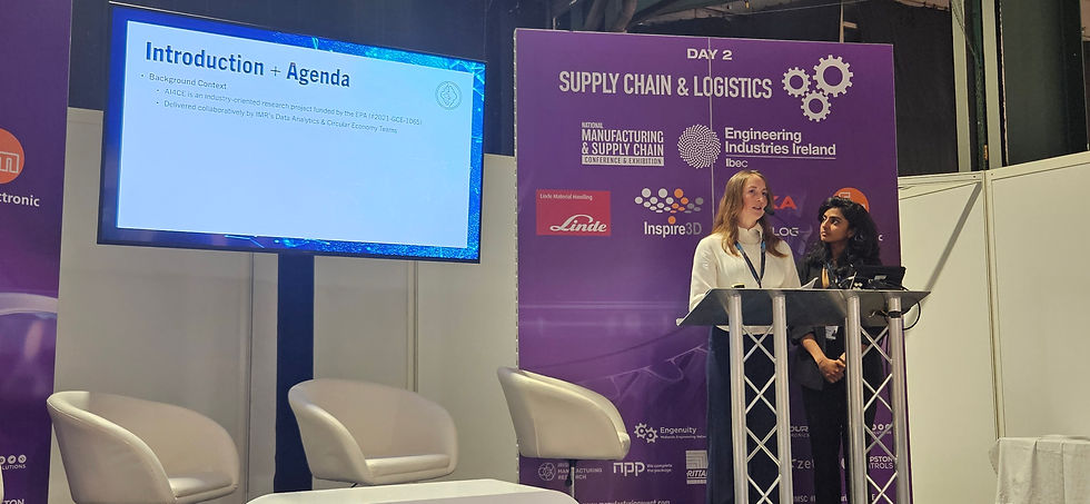 Enya O'Connell Hussey and Veena Grace Thomas of IMR presenting on AI4CE on the IoT and Industry 4.0 Stage at MASC 2024