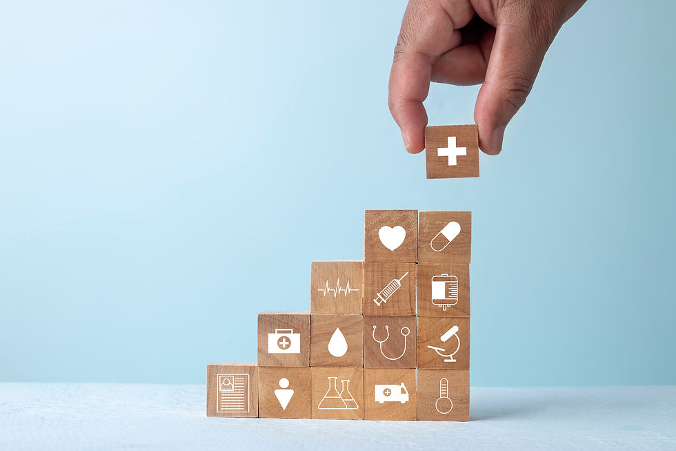 Insurance for your health and healthcare concept, Businessman hand arranging wood block st