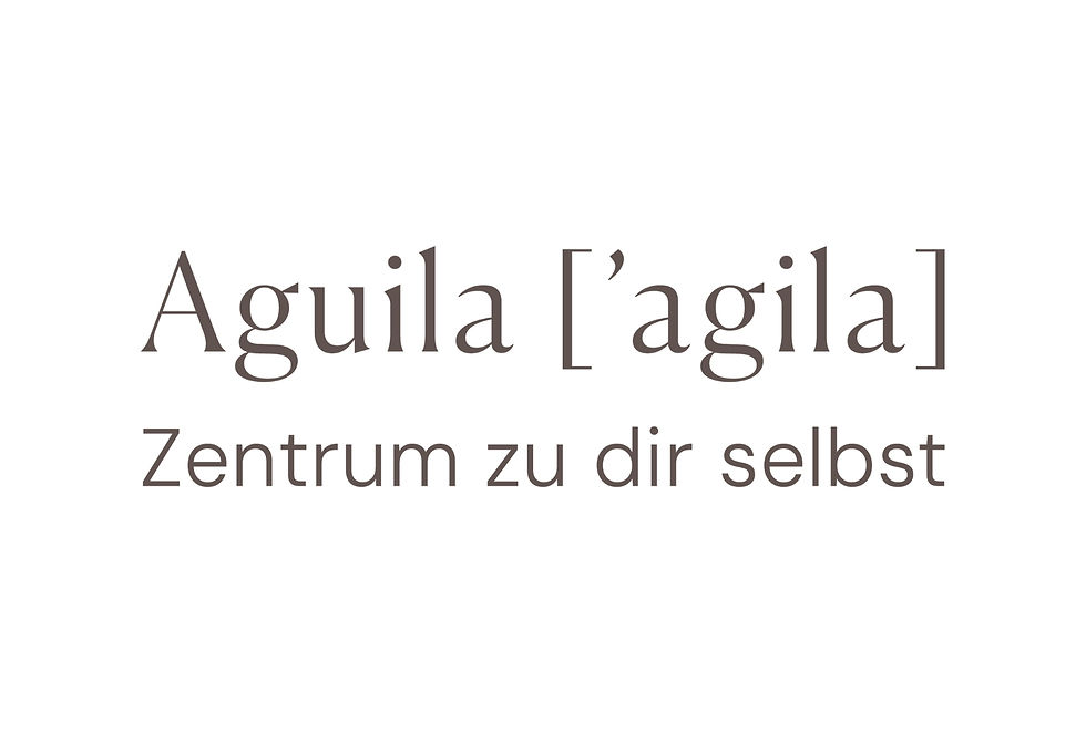 Logo von Aguila - Schrift in einem schwarz-grau, sowie einem Satz: "Zentrum zu Dir selbst."