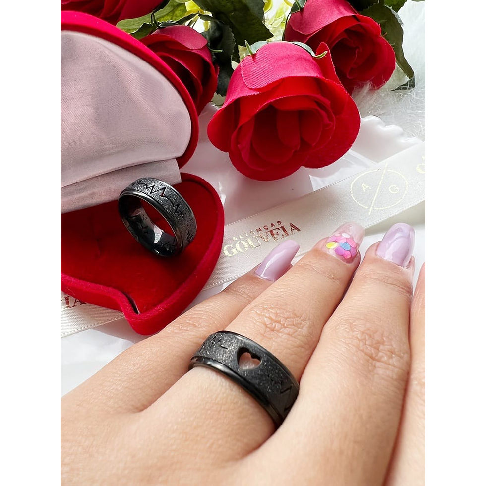 Miniatura: Par de alianças pretas compromisso coração  +Anel Solitário 