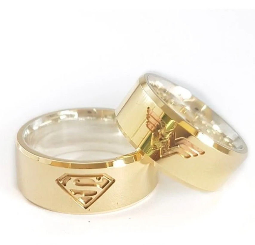 Miniatura: Par De Aliança Mulher Maravilha E Super Man