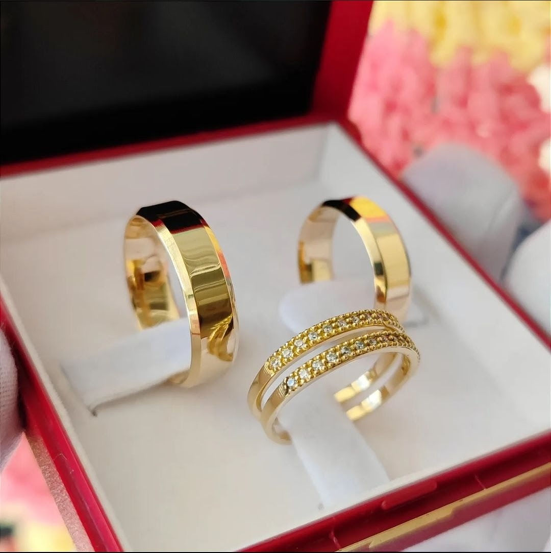 Par de Alianças Moeda Antiga Chanfrada +Dois Aparadores