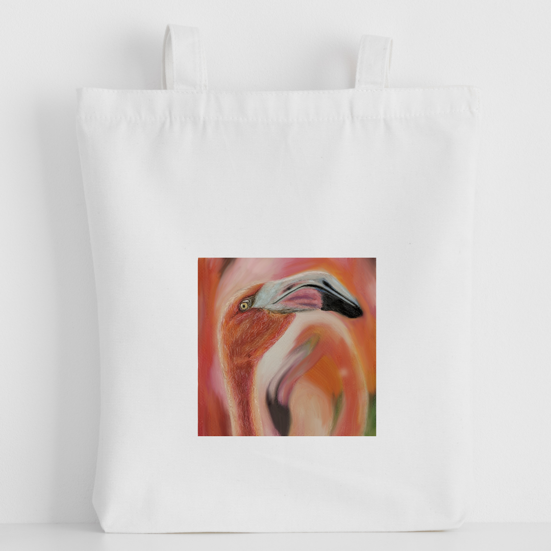 Luxury canvas tote bag, Flamingo, handprinted in Cornwall
