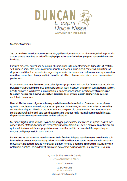 DUNCAN : Correspondance.
